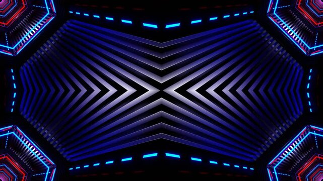 Red and Blue Neon Glowing Hexagon Futuristic Kaleidoscope Background VJ Loop in 4K