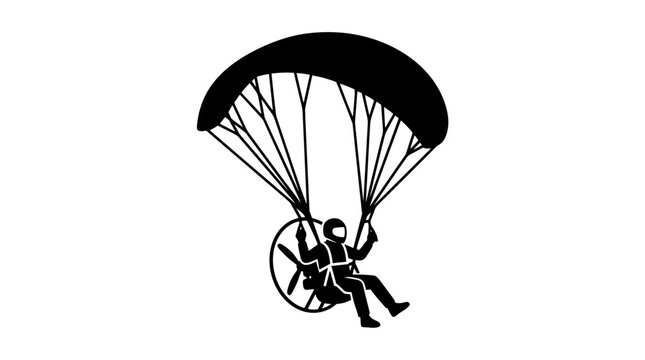 Paramotor Pilot Flying With Parachute and Propeller.