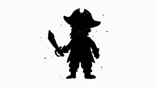 Silhouette Pirate Character with Sword and Hat.