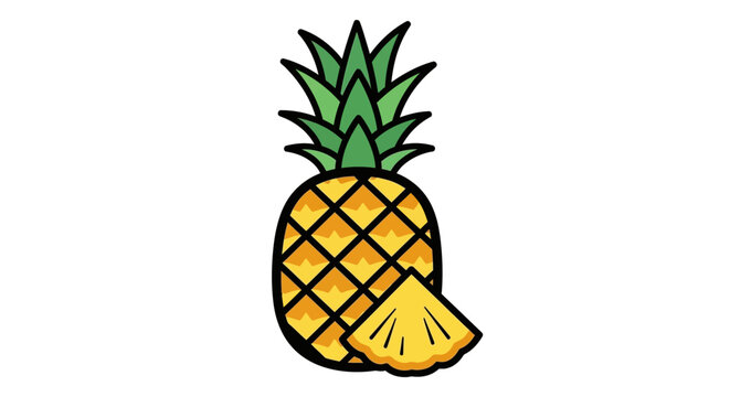 Cartoon pineapple with slice isolated on white background for design