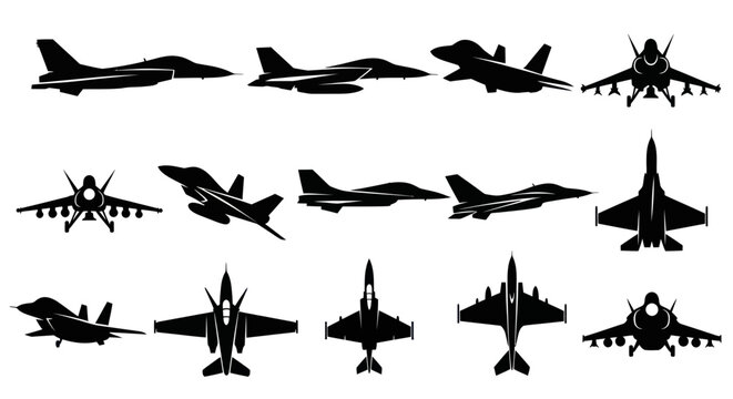 Modern Fighter Jets Silhouettes Collection - Air Force Aircraft Vector Icons