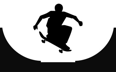 Fototapeta premium Skateboarder launching high in the air on a halfpipe ramp silhouette isolated on white background