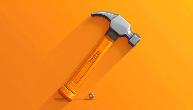 Hammer with orange handle and gray head isolated
