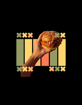 Retro Fast Food Burger Poster Artwork for T-Shirt Print
