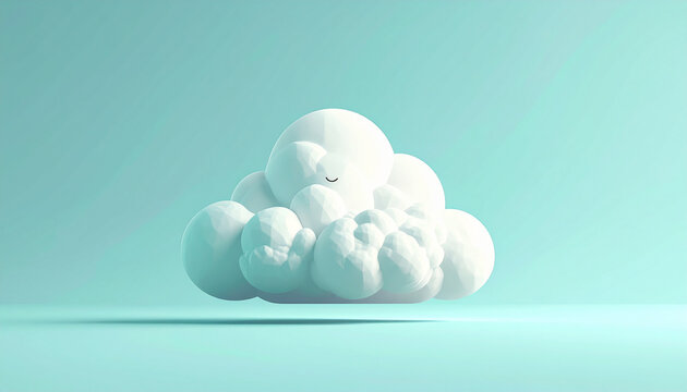 cute white sleeping cloud with smiling face on fluffy cotton like design