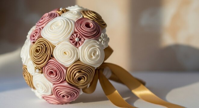 Decorative floral arrangement with ribbon