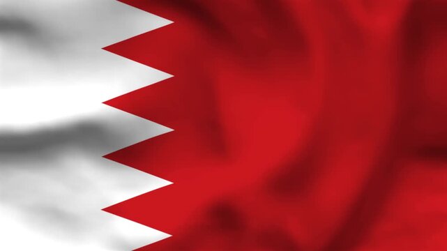 National flag of Bahrain on wavy textile. Features a red field with five white points on a serrated border. Professional top-down view for Middle East events and national holidays.