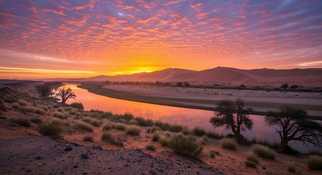 Desert river sunrise landscape