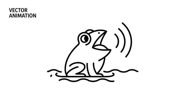 Cute Frog Singing in Water, Vector Animation Icon