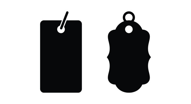 Two blank tag silhouettes with string loops against a white background silhouette