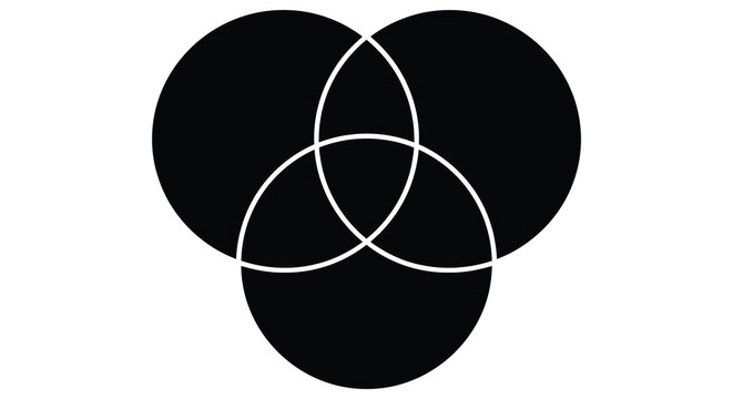 Three overlapping circles venn diagram graphic in black and white silhouette