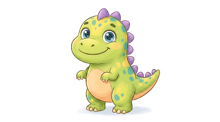 Fototapeta premium Vibrant and cheerful baby dinosaur illustration standing proudly with a friendly smile