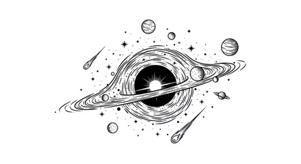 Black Hole Vortex with Planets and Comets © hana