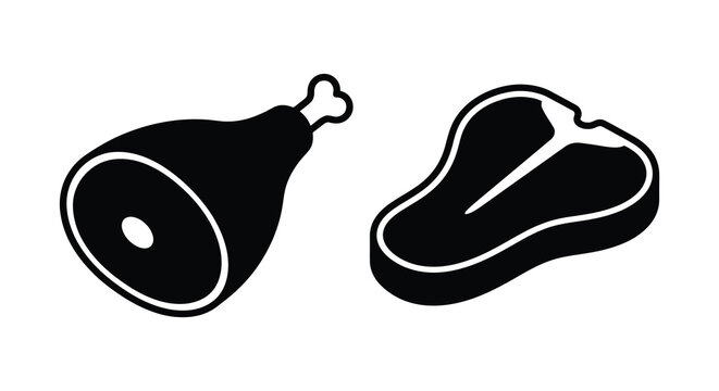 Ham hock and beef steak silhouettes with meat raffle text on a white background silhouette