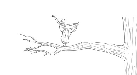 Obraz premium Graceful Dancer Performs Yoga Pose on Tree Branch