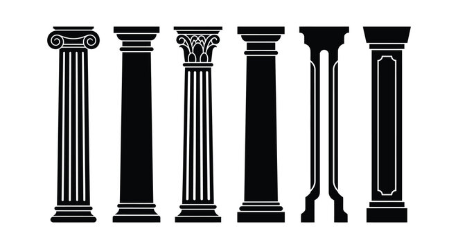 Collection of classical architectural columns in black silhouette