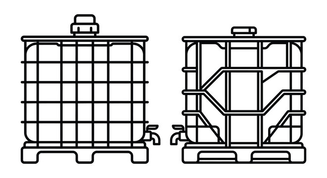 Industrial ibc tote tank containers line drawing front and side view silhouette