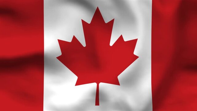 High-quality top-down view of the Canadian flag on wavy cloth. Features red bars and a central white square with a maple leaf. Perfect for Canada Day and patriotic themes.