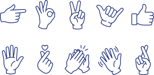 Fototapeta premium Human Hand Gestures and Communication Symbols Vector Icon Set for Social Media, Mobile Apps & User Interface Design (EPS)