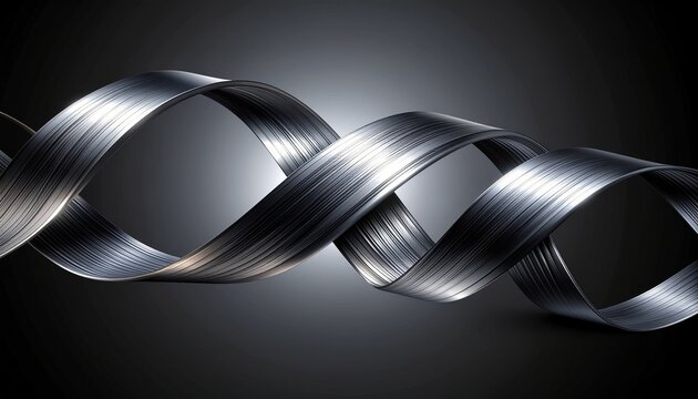 8K Ultra-HD Macro of Black Metallic Ribbon Twisting with Subtle Platinum Shine