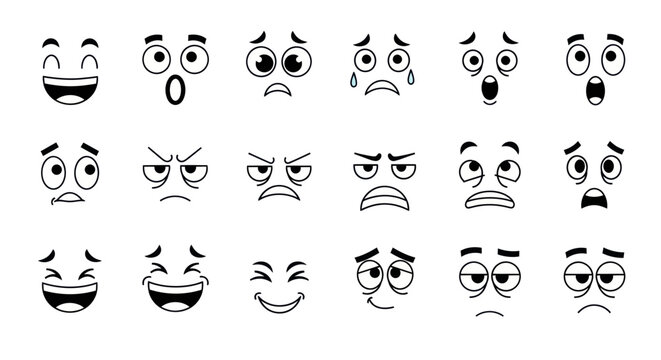 A set of various emotive faces display different emotions and reactions.