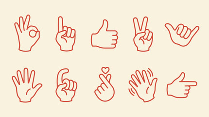 Fototapeta premium Minimalist Human Hand Gestures Line Art Vector Icon Set for Social Media Communication, User Interface Design & Mobile Apps (EPS)