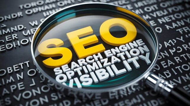 Seo search engine optimization concept with magnifying glass and keywords
