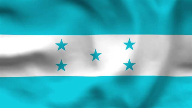 National flag of Honduras on wavy cloth. Features turquoise blue and white horizontal bars with five central stars. Professional top-down shot for Central American holidays