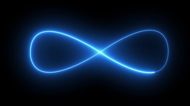 Blue Neon Infinity Loop Symbol on Dark Background &ndash; Glowing Endless Light Curve Futuristic Abstract Animation