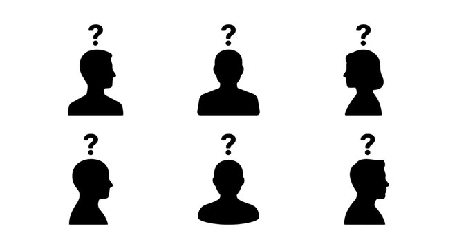 Diverse Anonymous Silhouettes, Question Mark Icons, Unknown People, Identity Concepts