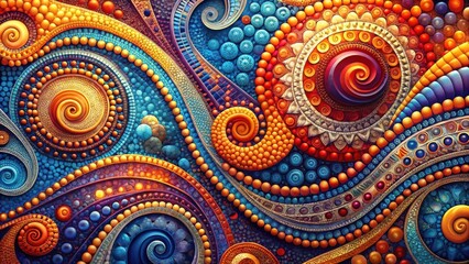 Fototapeta premium Intricate Swirling Mosaic Pattern with Vibrant Jewel Tones and Organic Shapes in a Circular Design