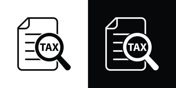 Tax document audit vector icon. Tax review and financial analysis icon set isolated on white and black background.