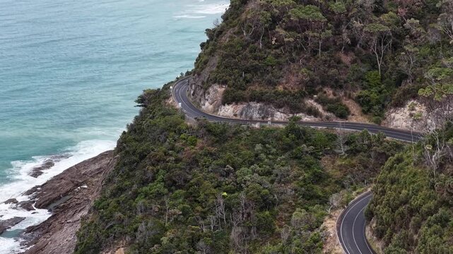 Over lookout stop over on Great Ocean road Victoria Australia scenic elevated highway B100.