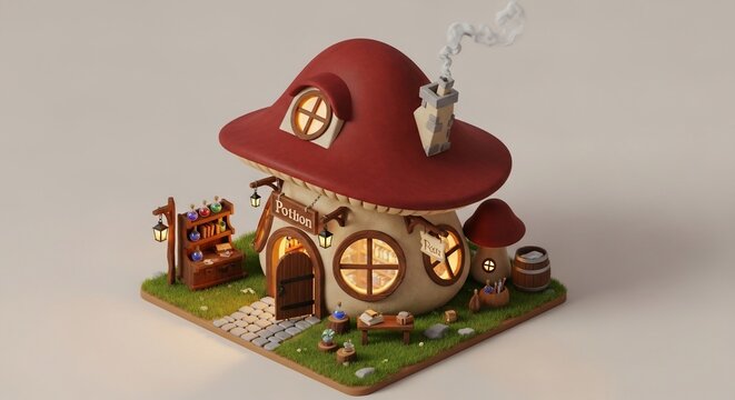 Fantasy mushroom house illustration