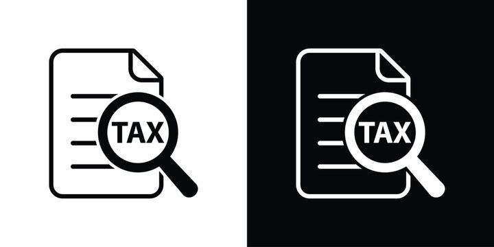 Tax document audit vector icon. Tax review and financial analysis icon set isolated on white and black background.