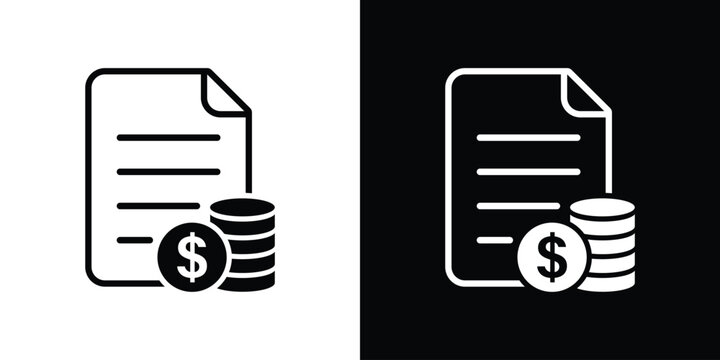 Financial invoice statement vector icon. Document page with dollar coin stack. Accounting report and billing icon set.