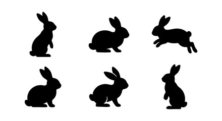 Fototapeta premium Black Rabbit Silhouettes, Cute Bunny Icons, Easter Animal Vector Set, Spring Celebration Graphics