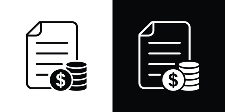 Financial invoice statement vector icon. Document page with dollar coin stack. Accounting report and billing icon set.