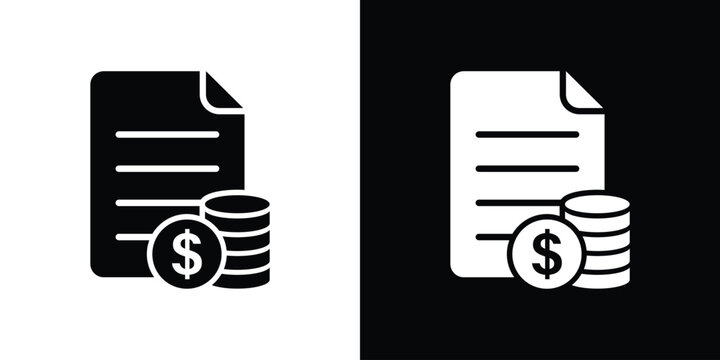 Financial invoice statement vector icon. Document page with dollar coin stack. Accounting report and billing icon set.