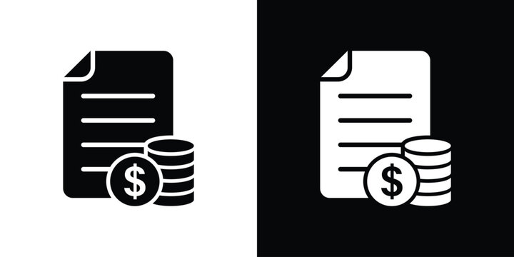 Financial invoice statement vector icon. Document page with dollar coin stack. Accounting report and billing icon set.