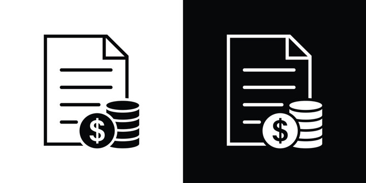 Financial invoice statement vector icon. Document page with dollar coin stack. Accounting report and billing icon set.