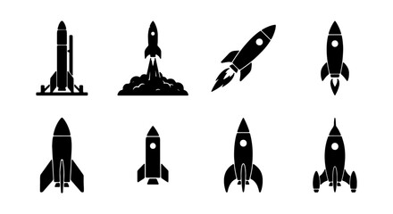 Rocket Ship Icons, Spacecraft Vector Set, Futuristic Exploration Graphics © ROKON