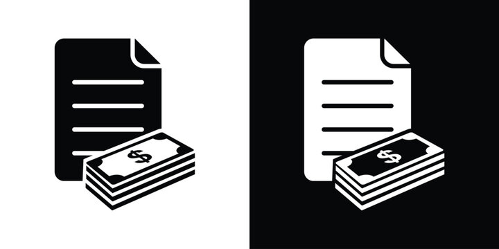 Cash payment document vector icon. Financial paper contract with stack of dollar banknotes. Business accounting icon.