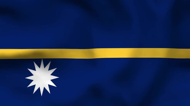 National flag of Nauru on wavy cloth. Features a blue field with a thin gold stripe and a white star. Professional top-down perspective for Pacific island news and national celebrations.