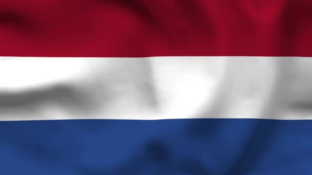 High-quality top-down view of the Dutch flag on wavy cloth. Features the classic red, white, and blue tricolor. Ideal for European news, travel, and national holidays.