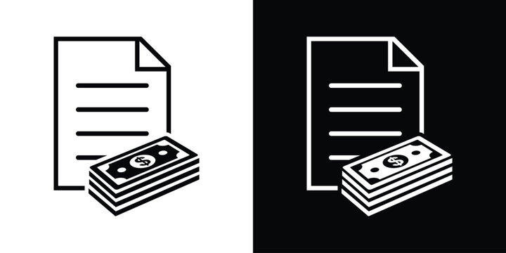 Cash payment document vector icon. Financial paper contract with stack of dollar banknotes. Business accounting icon.