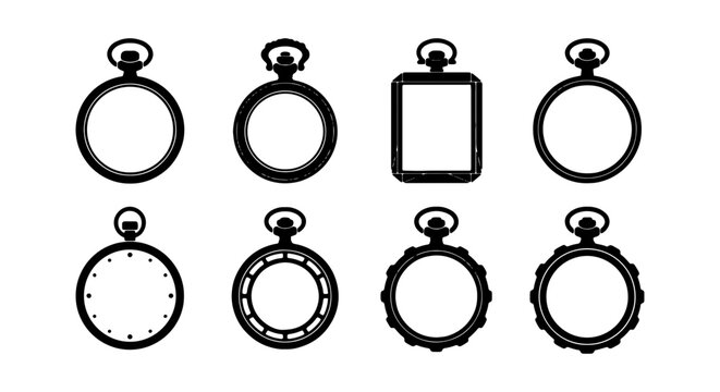 Pocket Watch Frames, Vintage Clock Bezels, Retro Timepiece Elements, Antique Watch Cases Set