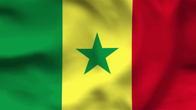 High-quality top-down view of the Senegal flag on wavy cloth. Features the vertical tricolor with a central green star. Ideal for African news and independence day events.