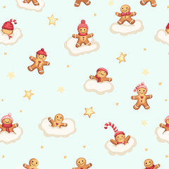 Fototapeta premium gingerbread men, gingerbread cookies, christmas cookies, holiday baking, cute gingerbread, christmas pattern, seamless pattern, festive sweets, cookie illustration, kawaii christmas, gingerbread house