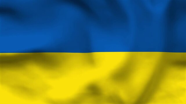 High-quality top-down view of the Ukrainian flag on wavy cloth. Features blue and yellow horizontal bars. Ideal for news, patriotic themes, and independence day events.